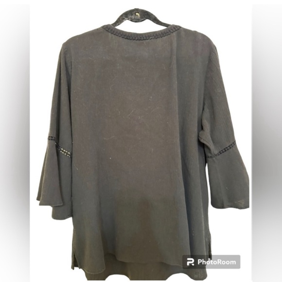 Women's Crepe Blouse - 3/4 inch bell sleeves - Size 2X | Denim&Co-Black - Picture 2 of 10